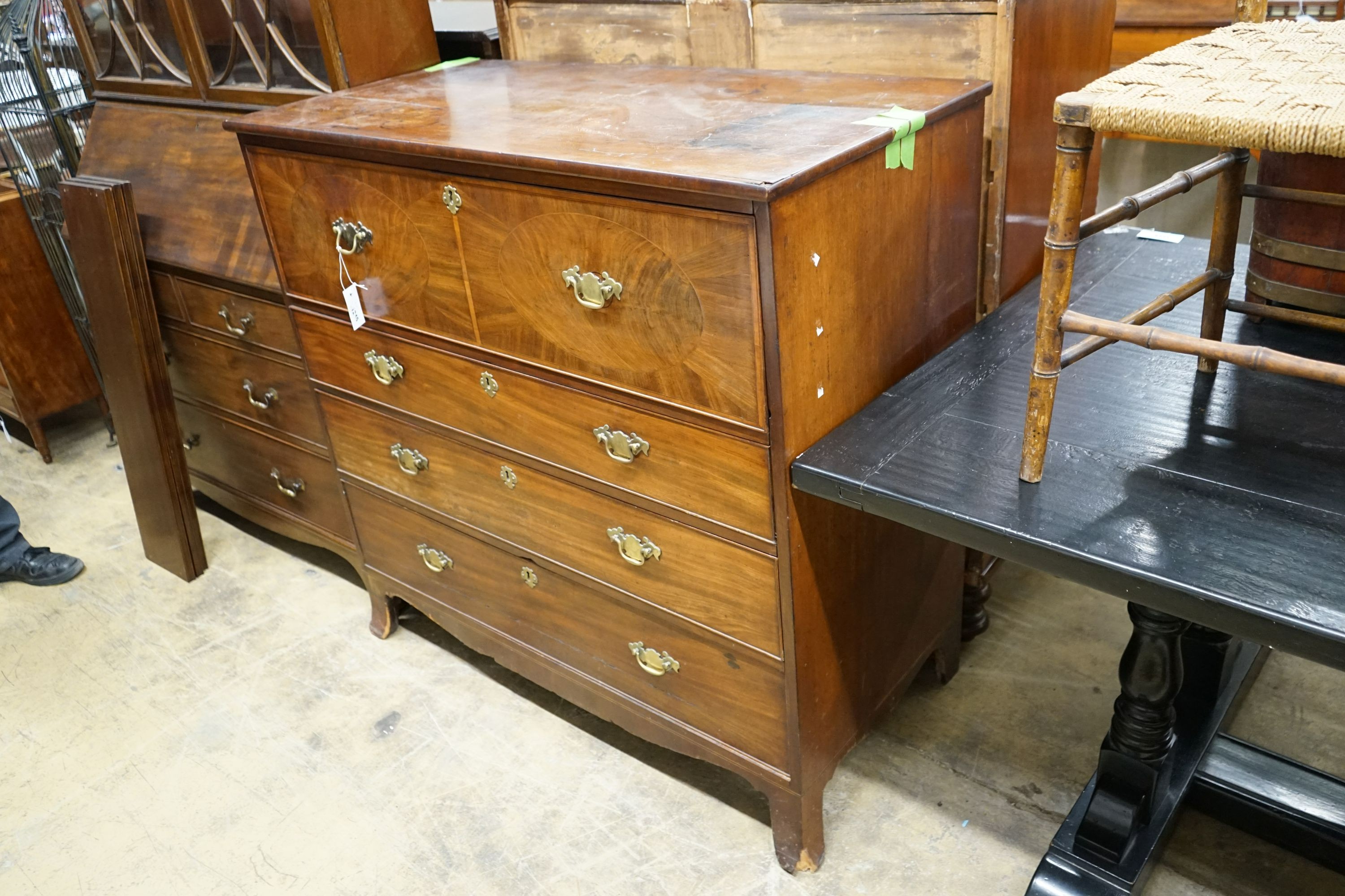 A George III mahogany secretaire chest, width 114cm, depth 56cm, height 112cm
